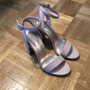 Beige strapped block heels